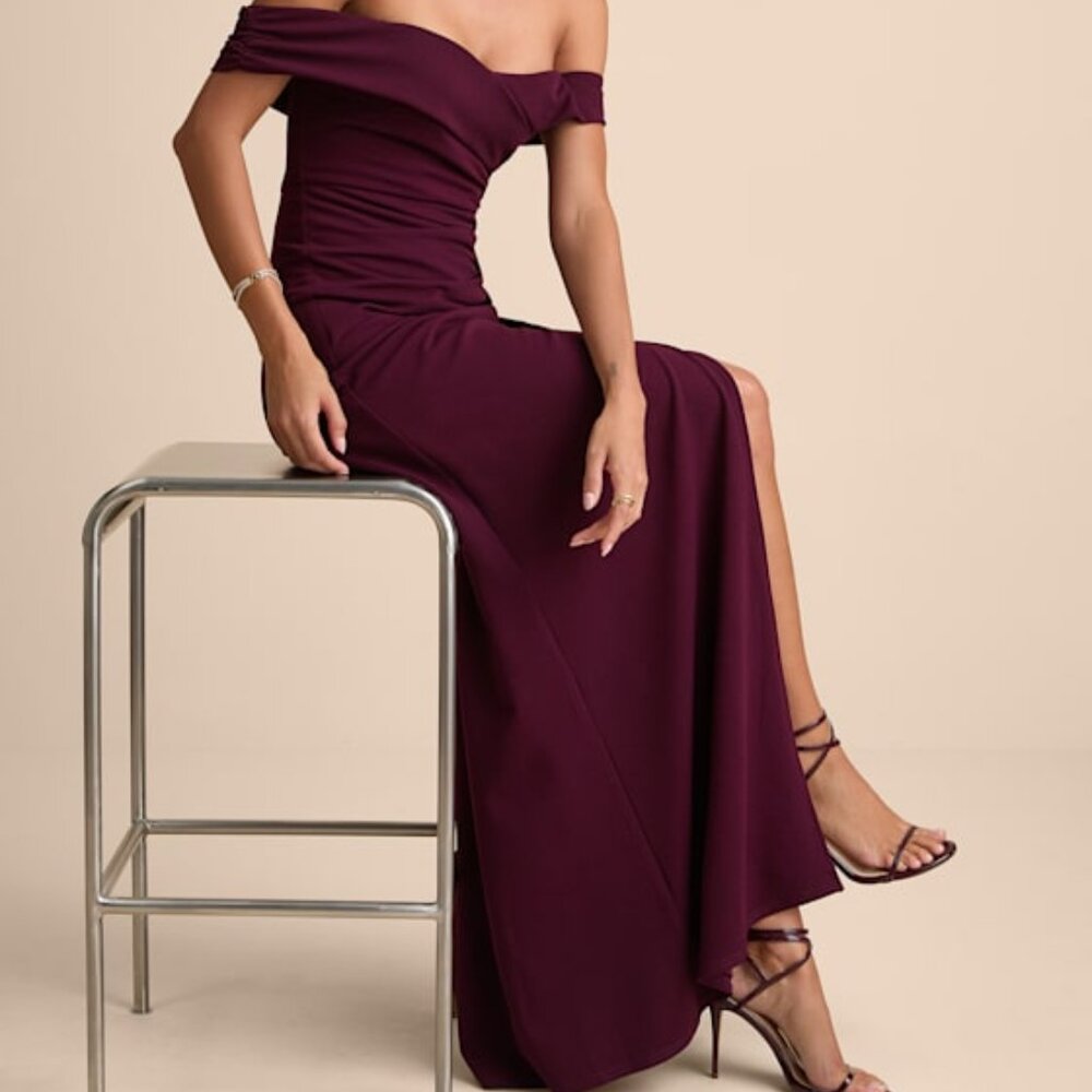 Lulus High-class Presence Plum Off-the-shoulder Maxi Dress Purple - Size M